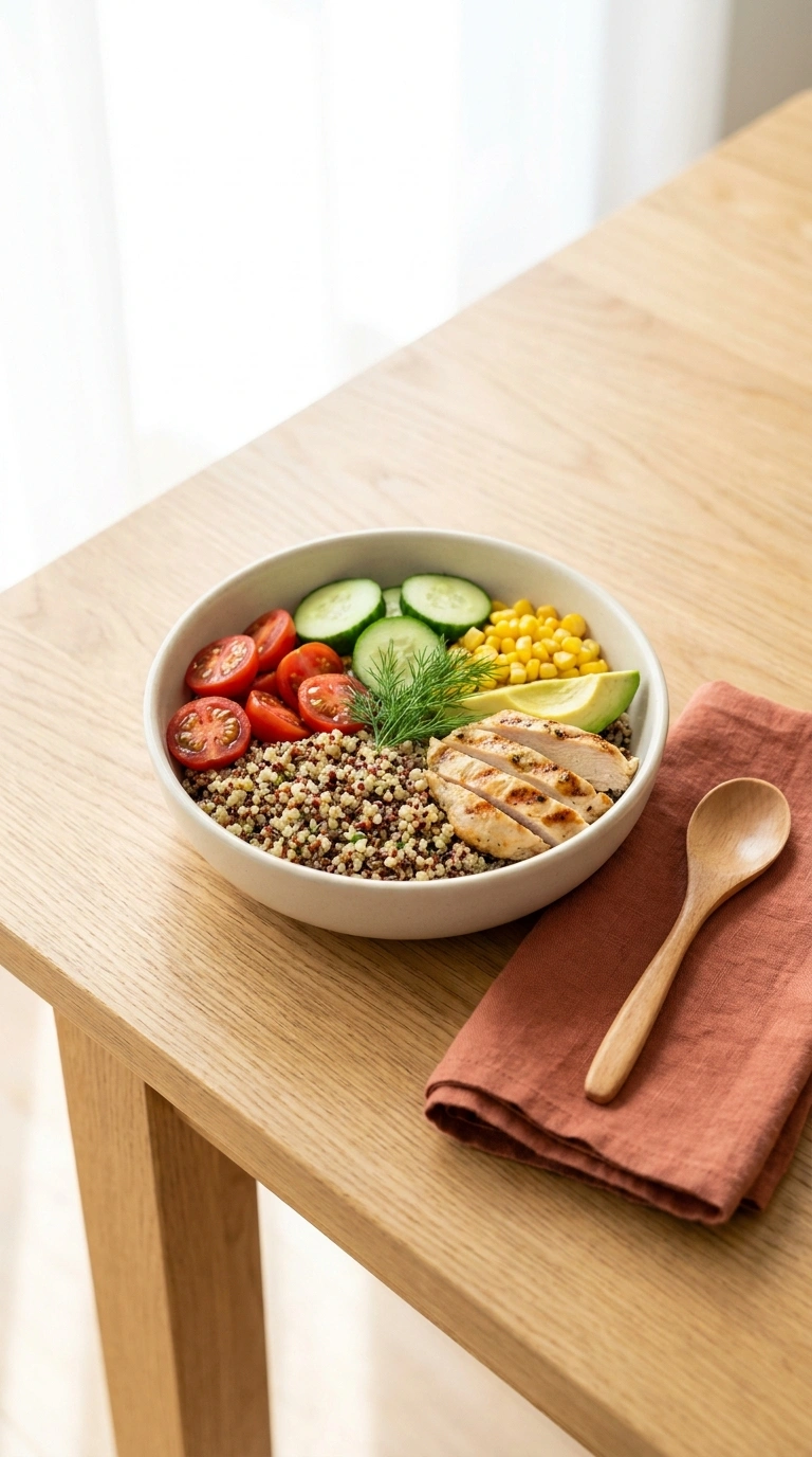 healthy summer chicken bowl family ready to serve