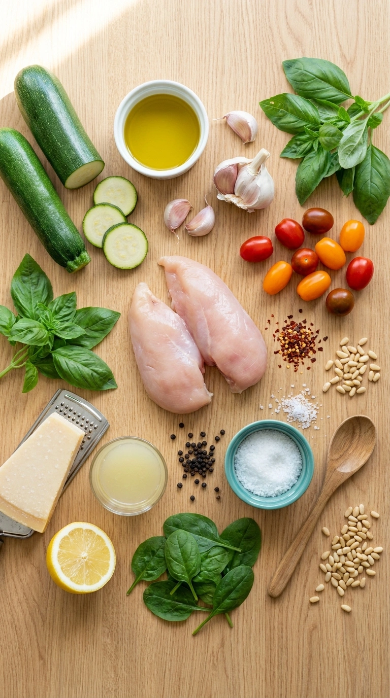 Ingredients for healthy summer zucchini noodles family