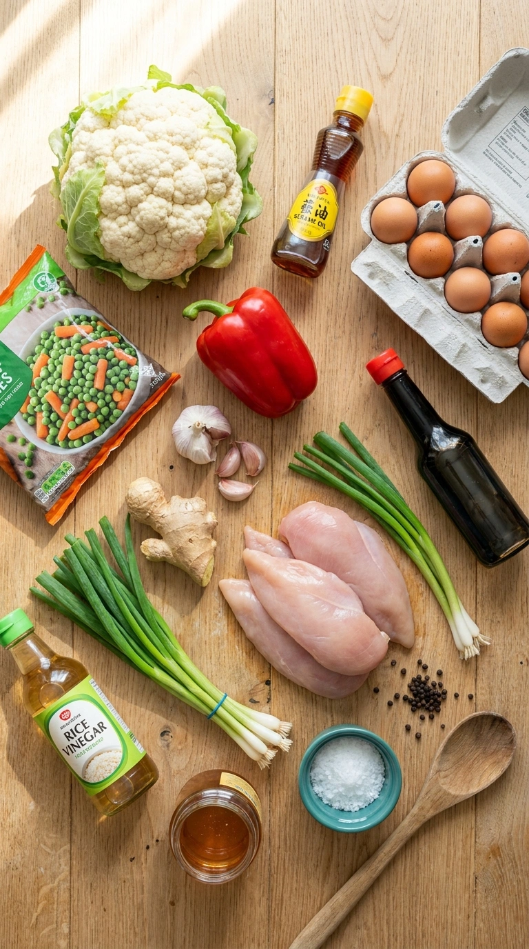 Ingredients for healthy summer cauliflower fried rice family