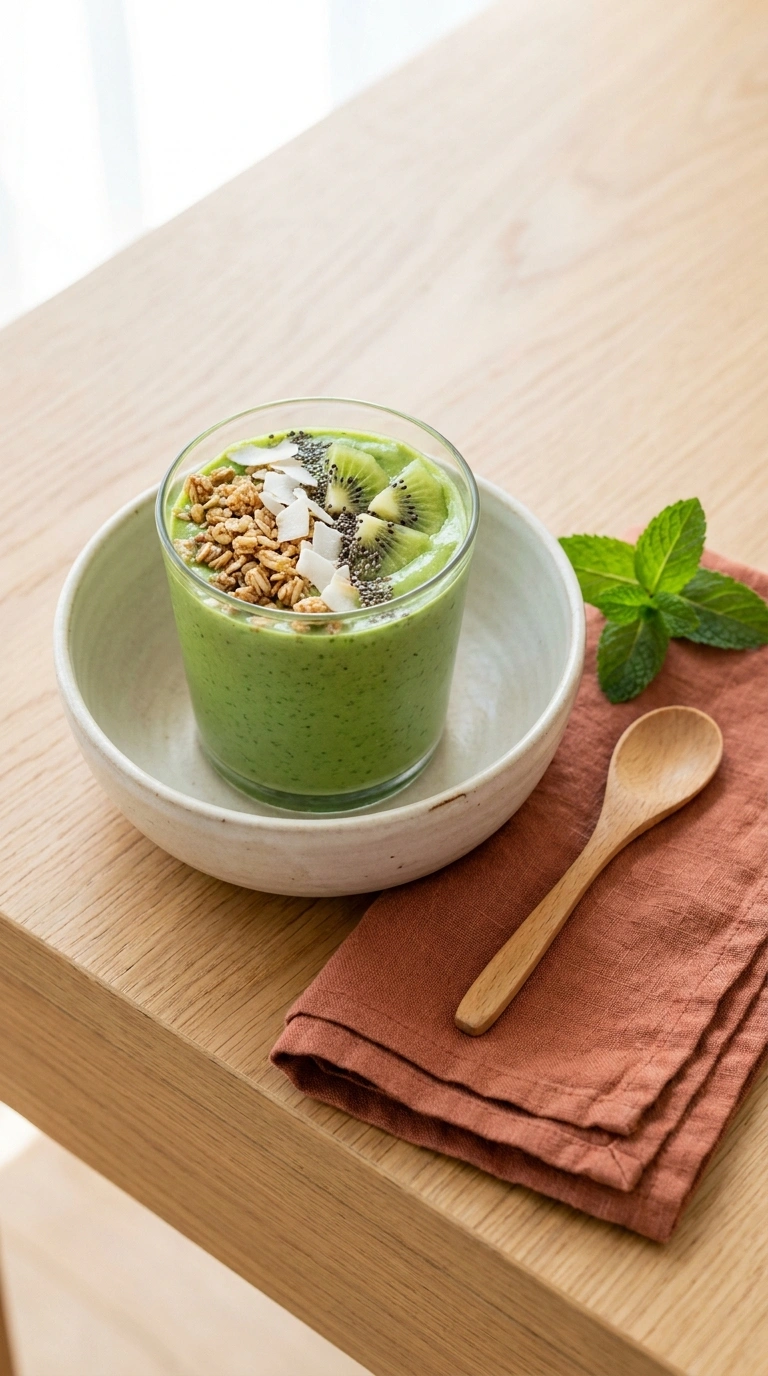 healthy summer green smoothie family ready to serve