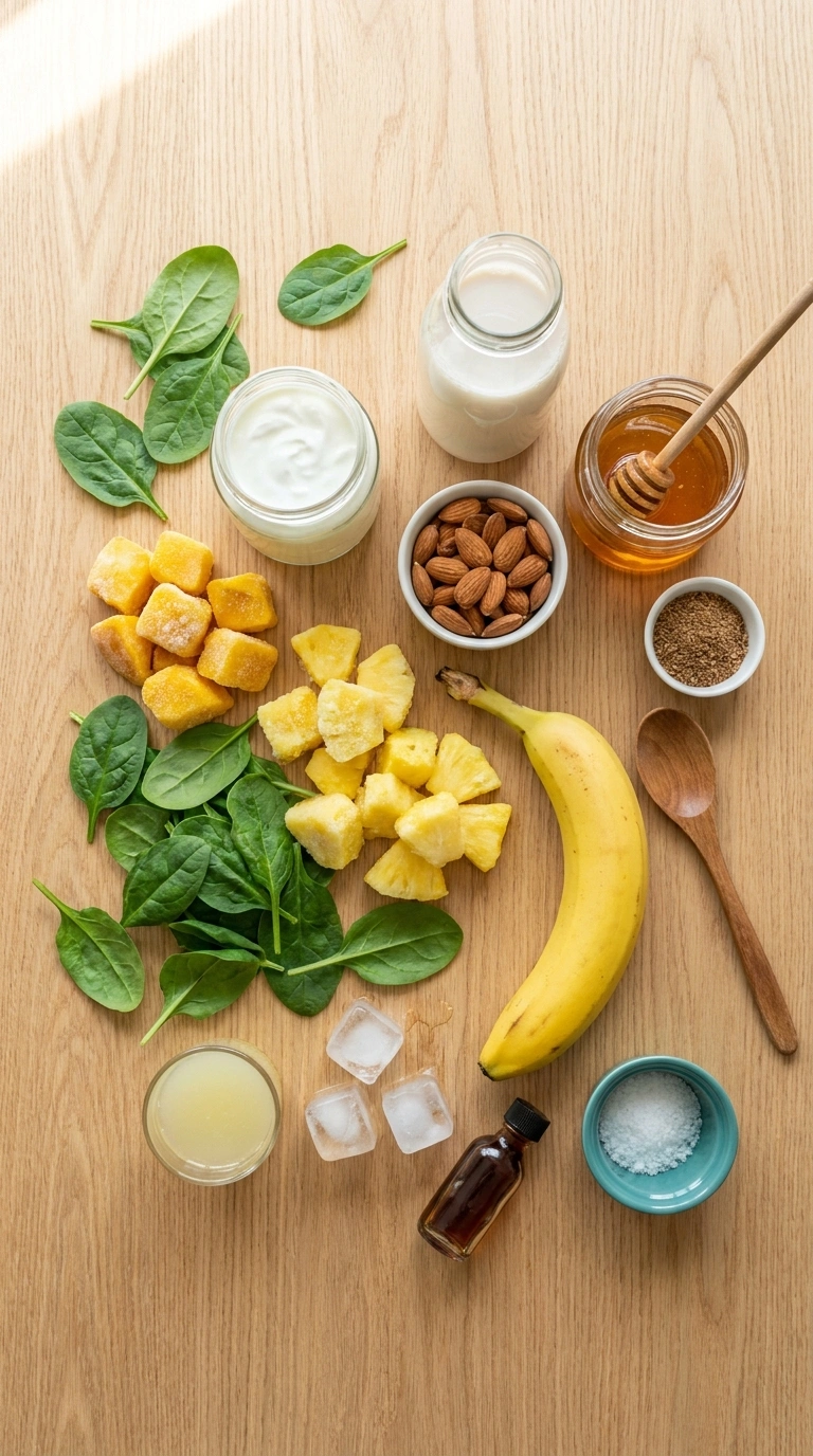 Ingredients for healthy summer green smoothie family