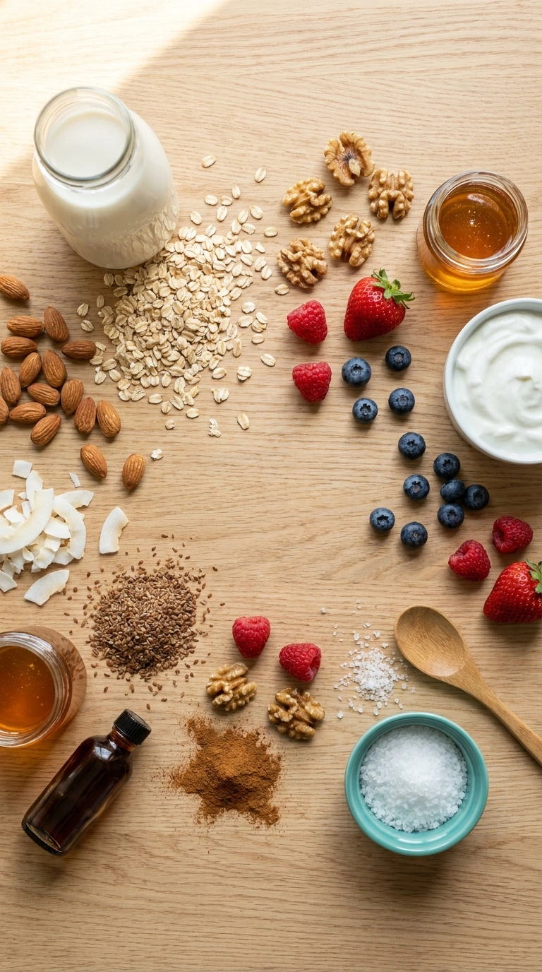 Ingredients for healthy summer overnight oats family
