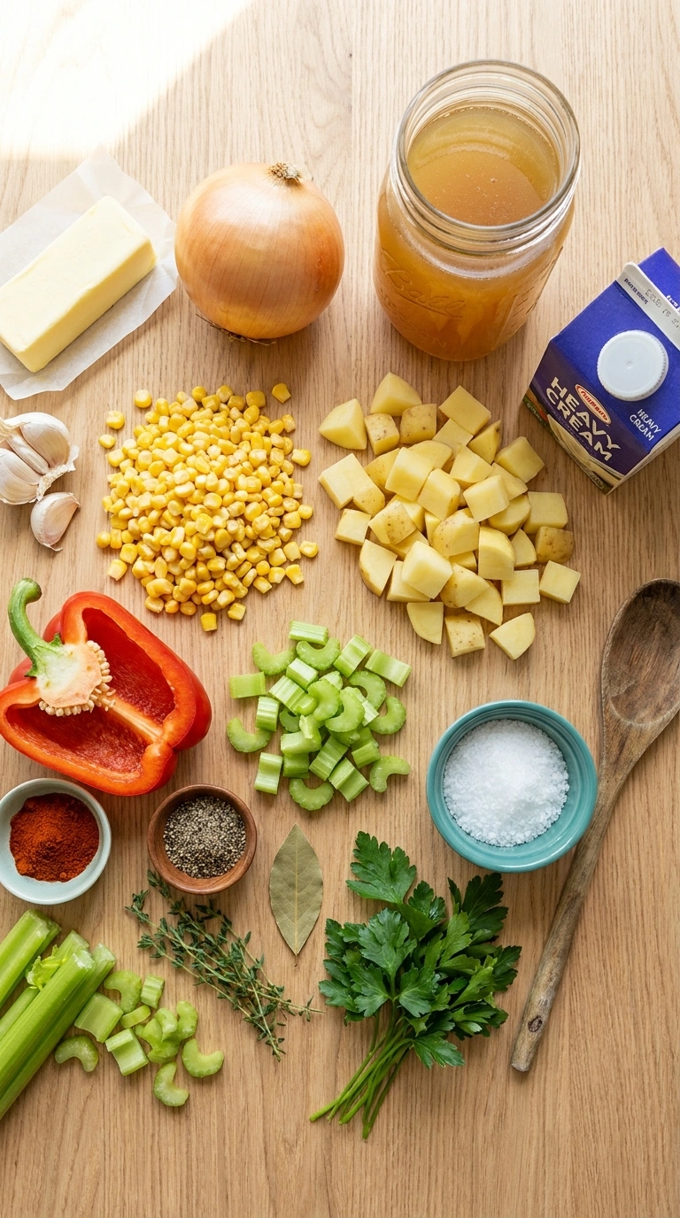 Ingredients for summer corn chowder family