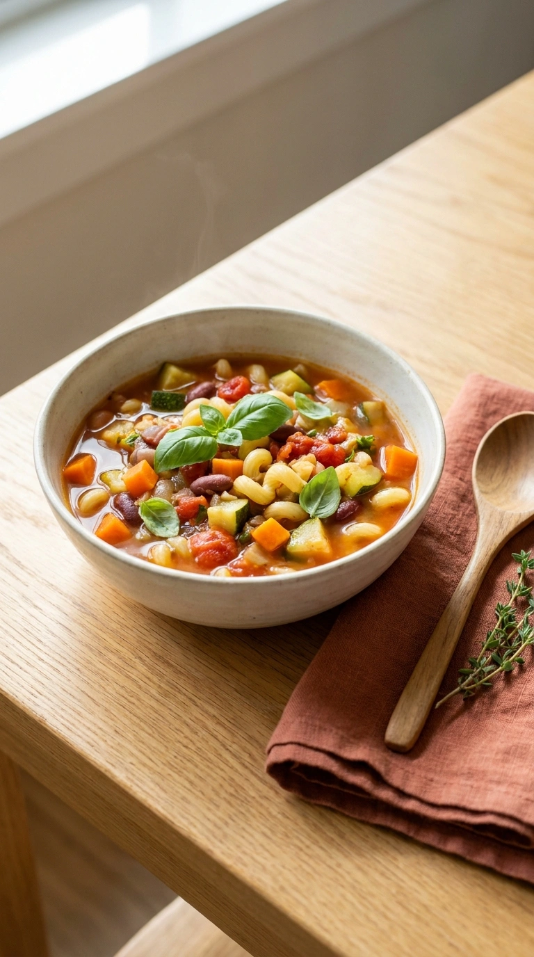 summer minestrone soup family ready to serve