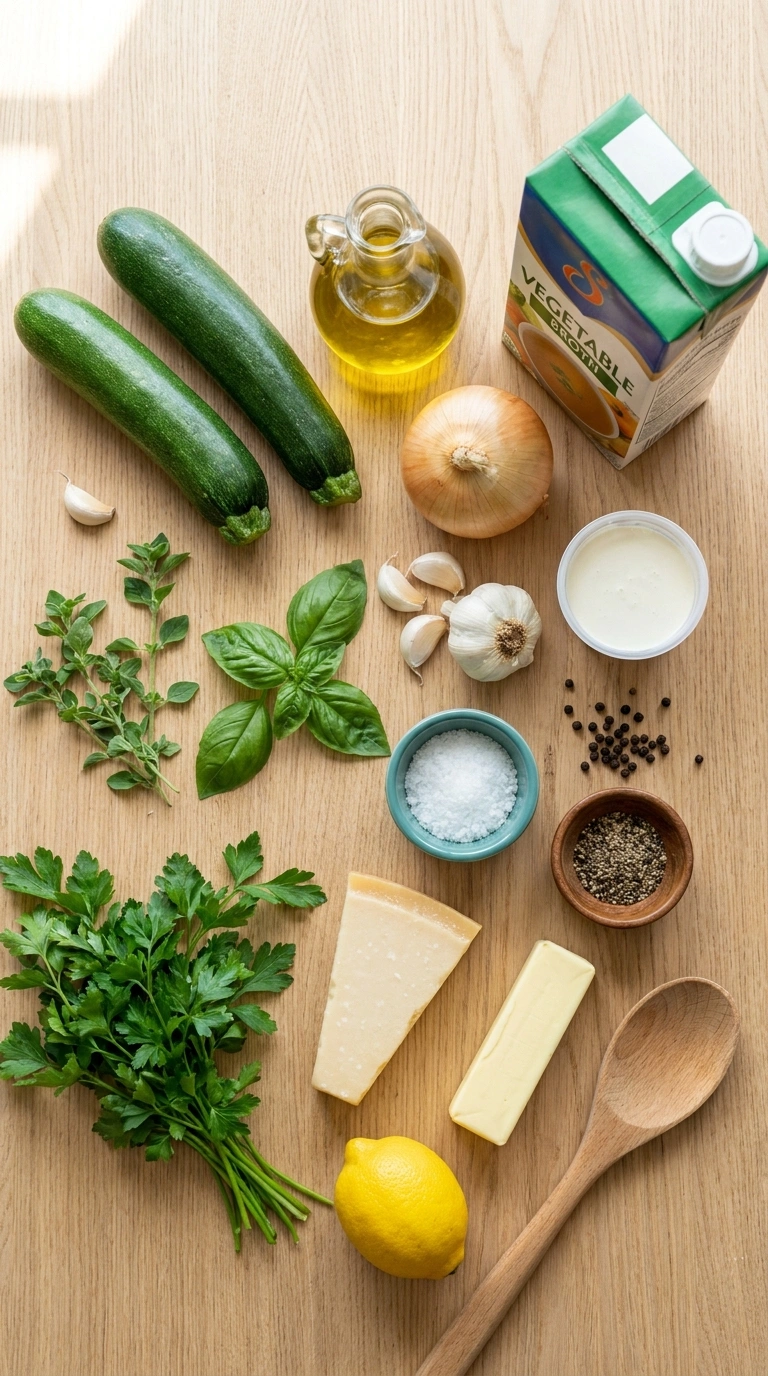 Ingredients for summer zucchini soup family