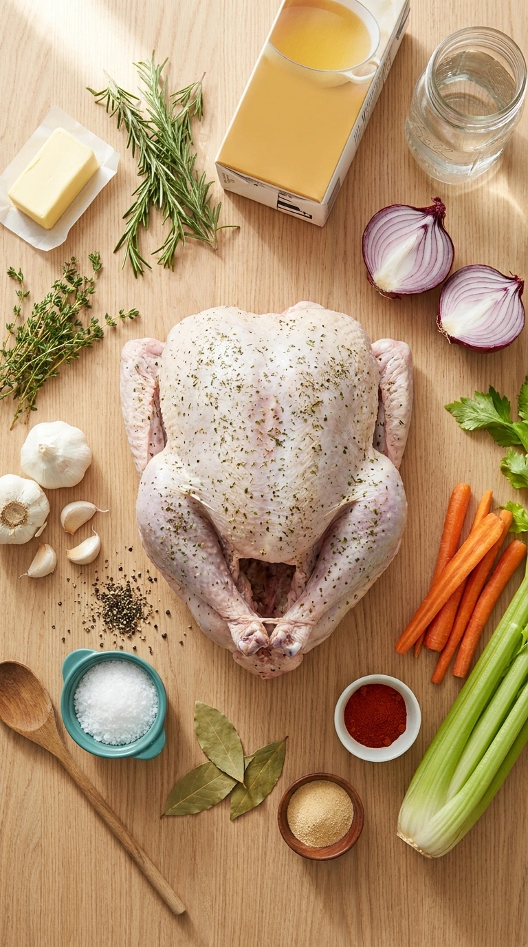 Ingredients for thanksgiving whole turkey family