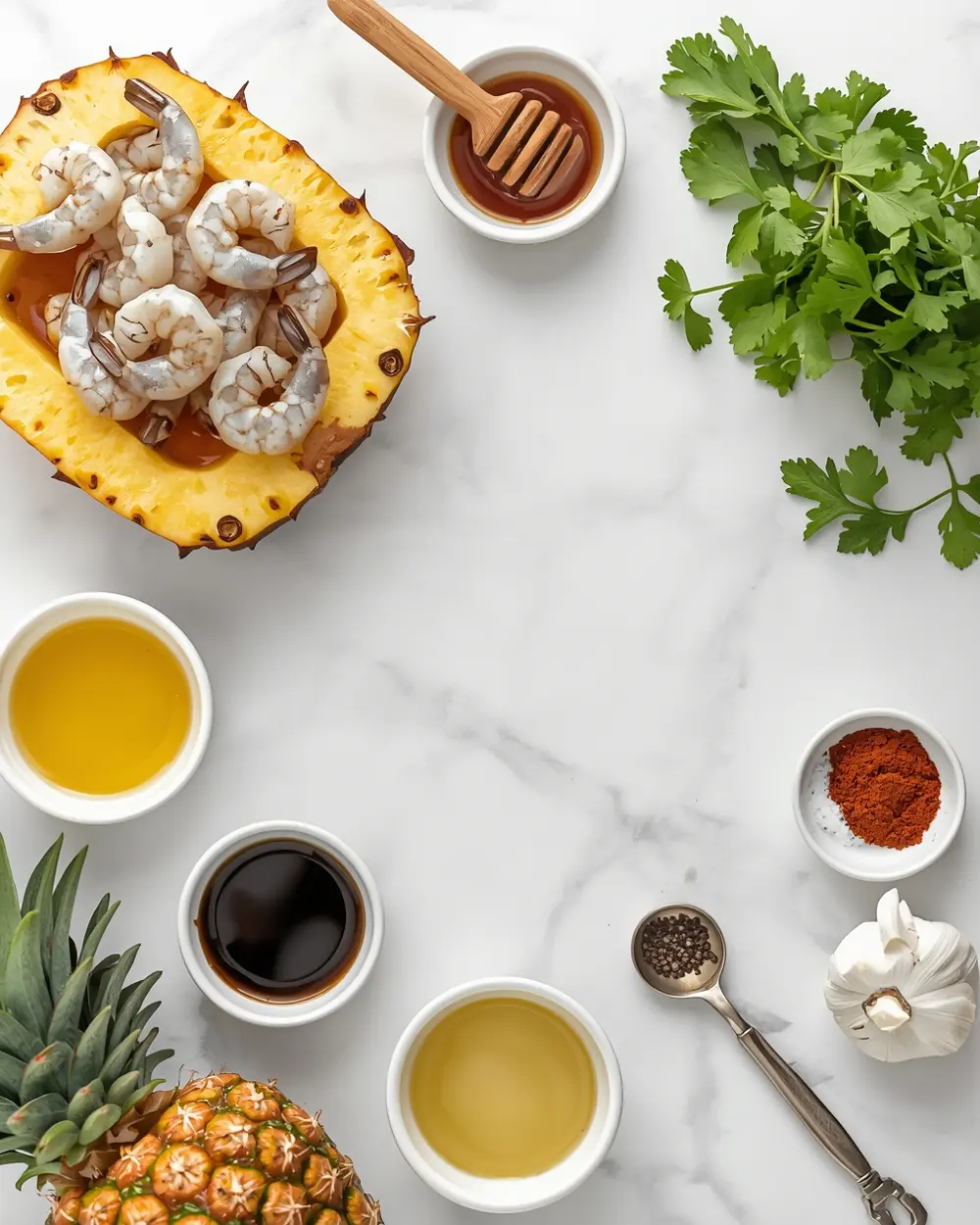 Ingredients for shrimp pineapple skewers family summer