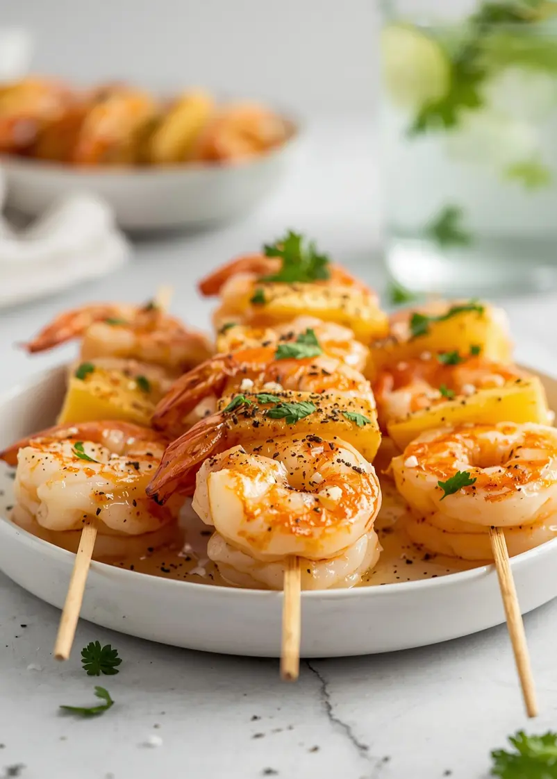 shrimp pineapple skewers family summer ready to serve