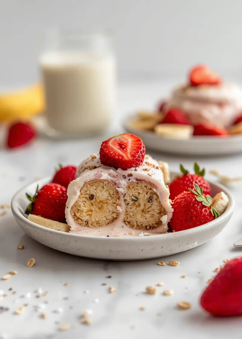 strawberry banana nice cream family ready to serve