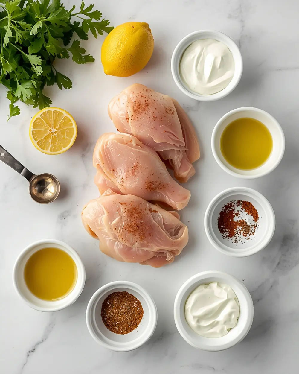 Ingredients for summer BBQ chicken drumsticks family