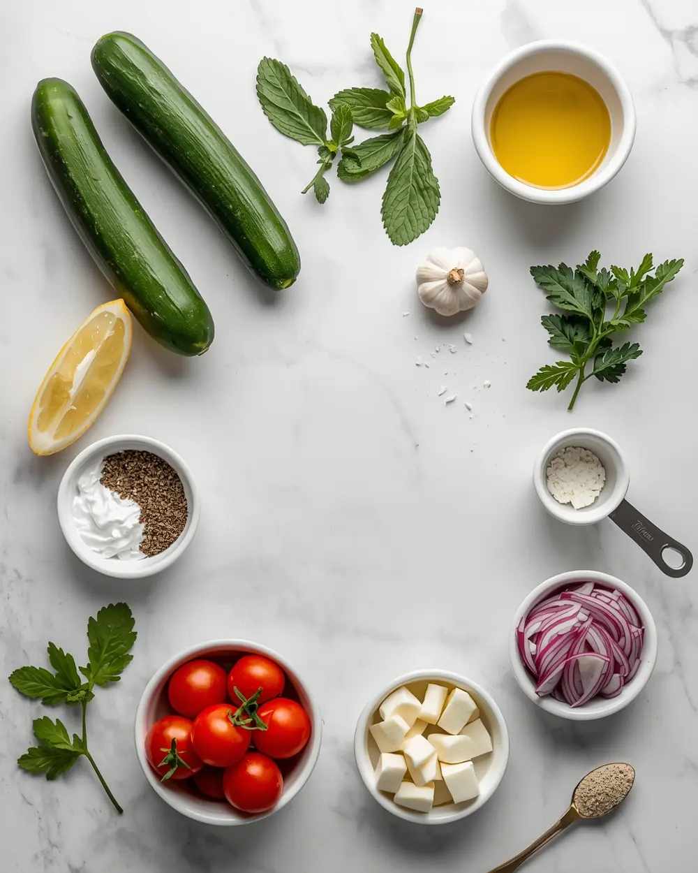 Ingredients for summer cucumber salad family recipe