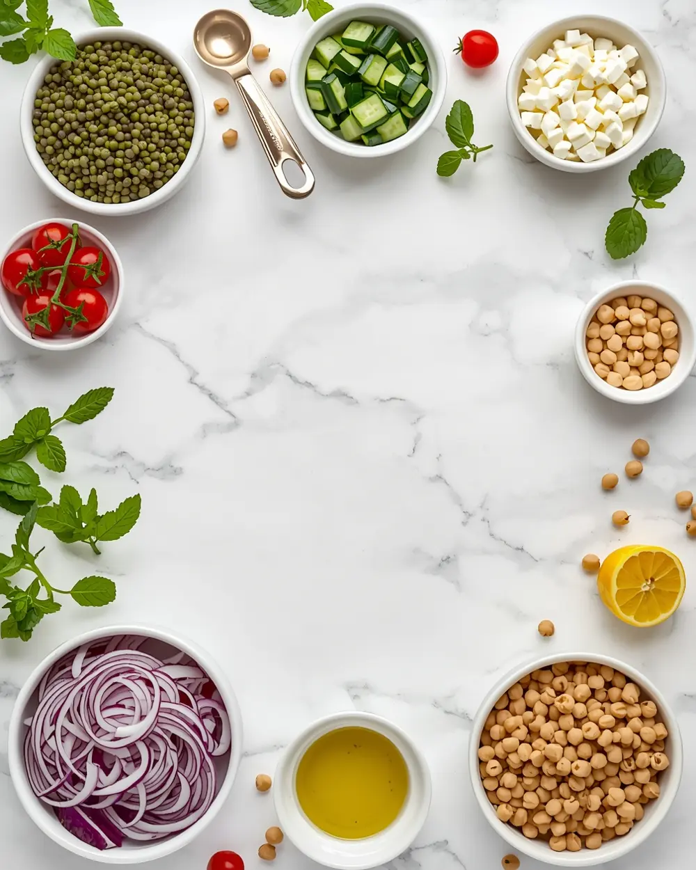 Ingredients for summer lentil salad family
