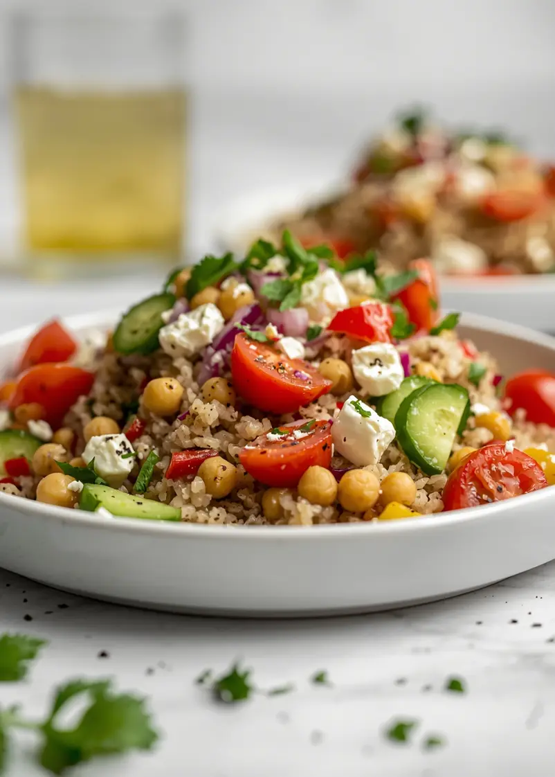 summer quinoa salad family ready to serve