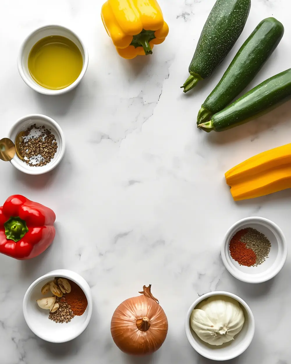 Ingredients for summer roasted vegetables family