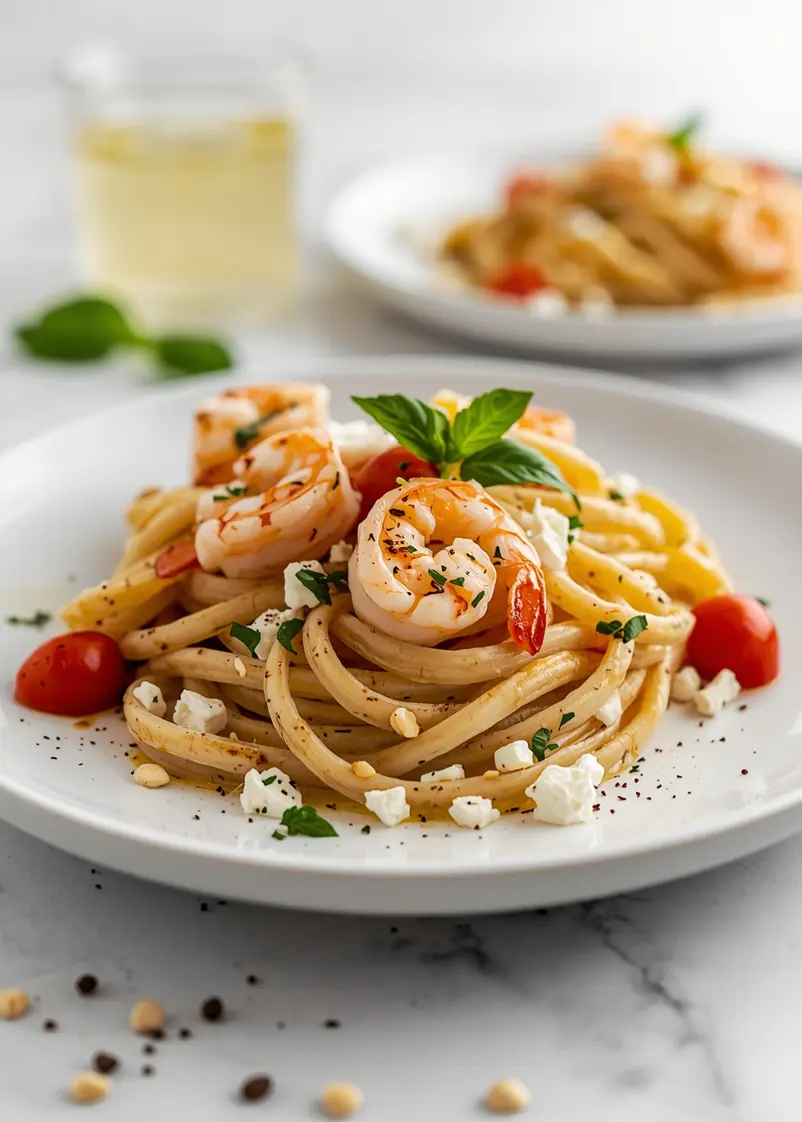 summer shrimp pasta family recipe ready to serve
