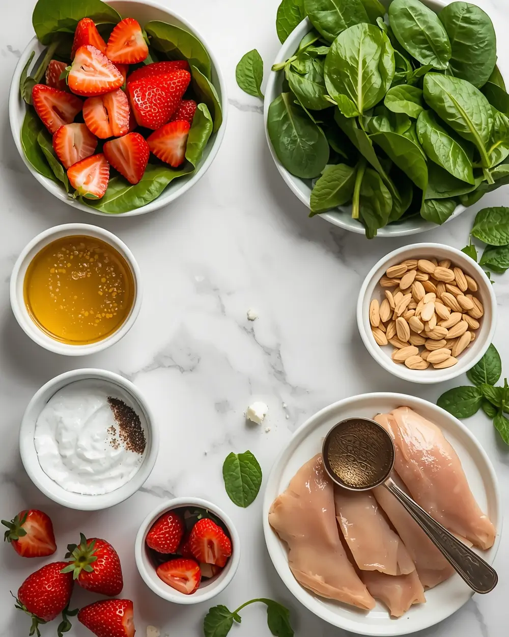 Ingredients for summer strawberry spinach salad family