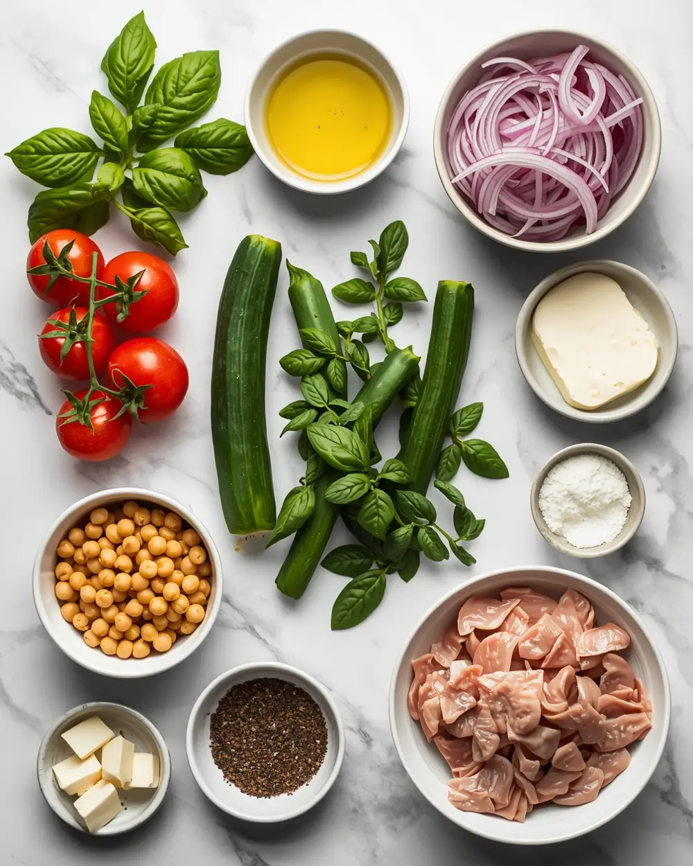 Ingredients for summer tomato salad family recipe