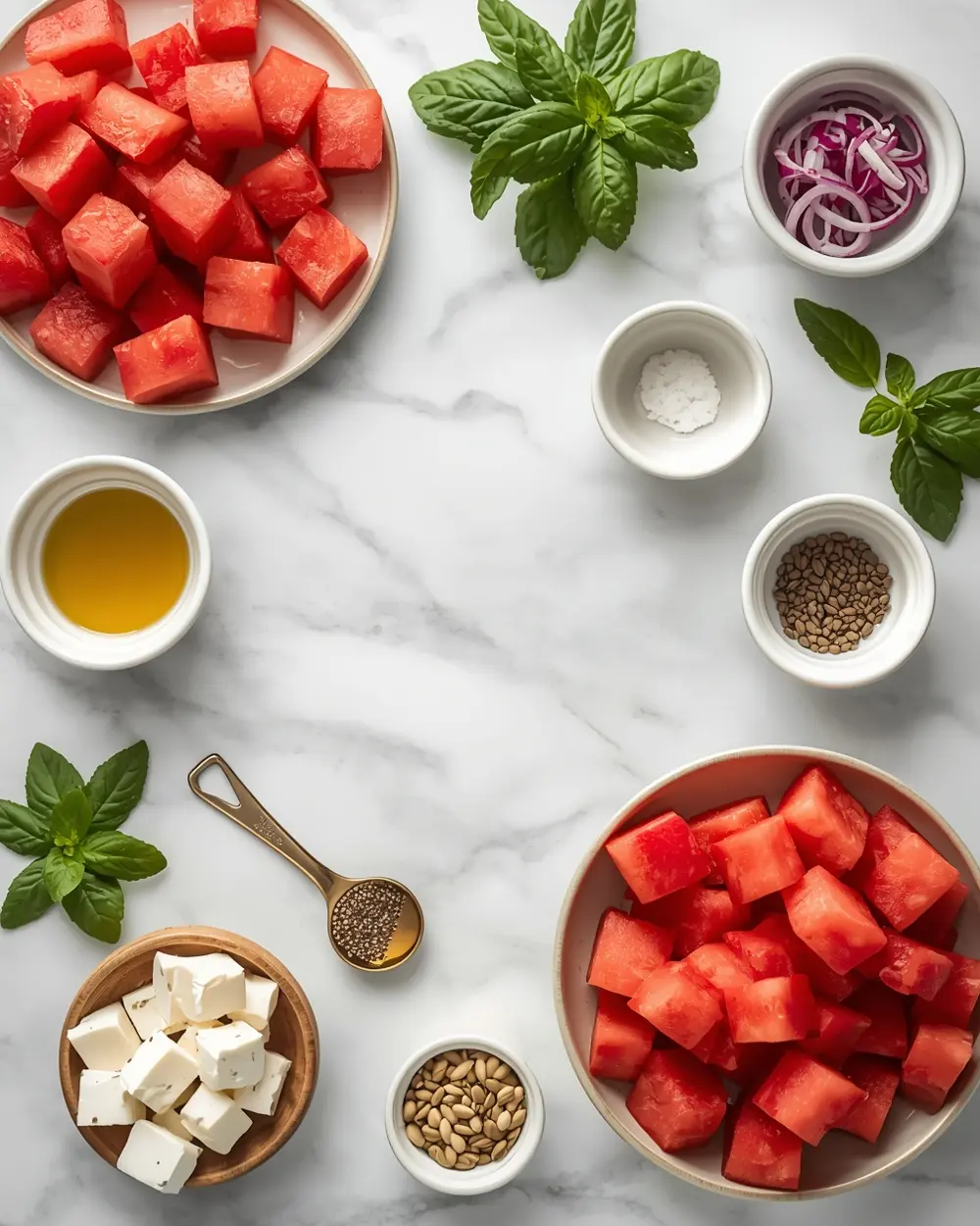 Ingredients for summer watermelon feta salad family