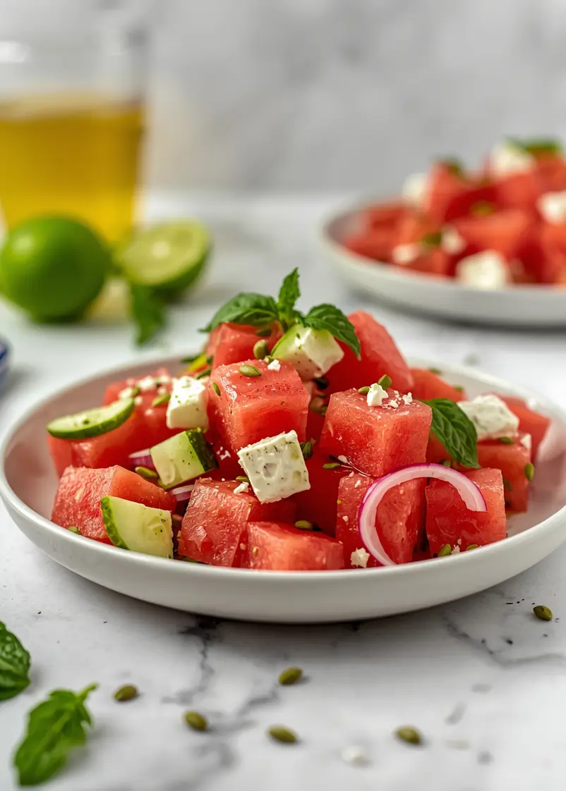 summer watermelon feta salad family ready to serve
