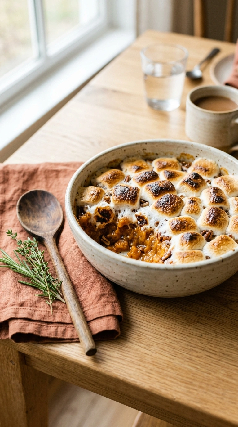 thanksgiving sweet potato casserole family ready to serve