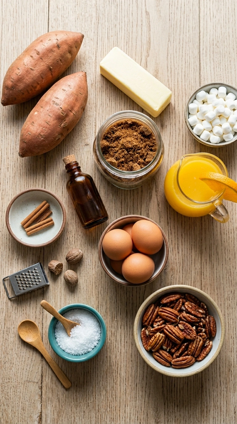 Ingredients for thanksgiving sweet potato casserole family