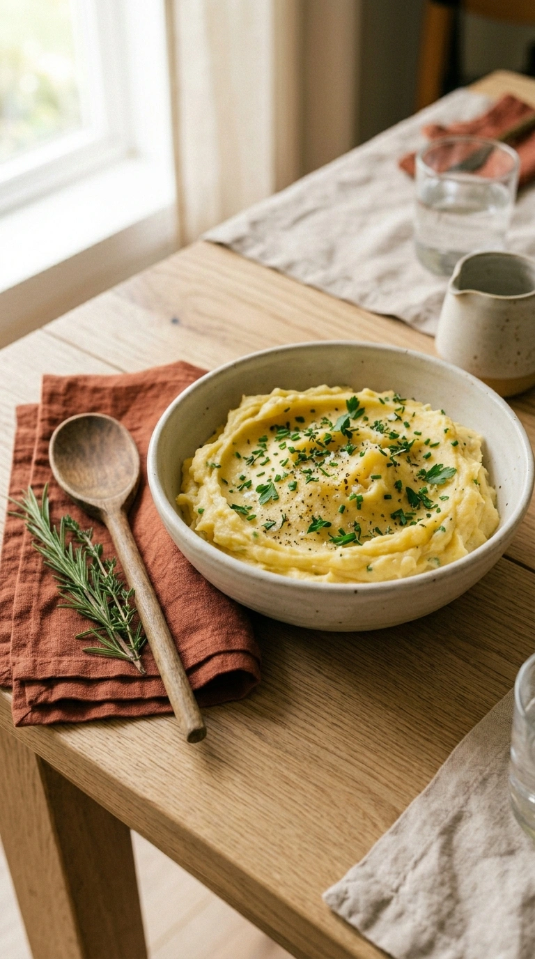 thanksgiving garlic mashed potatoes family ready to serve