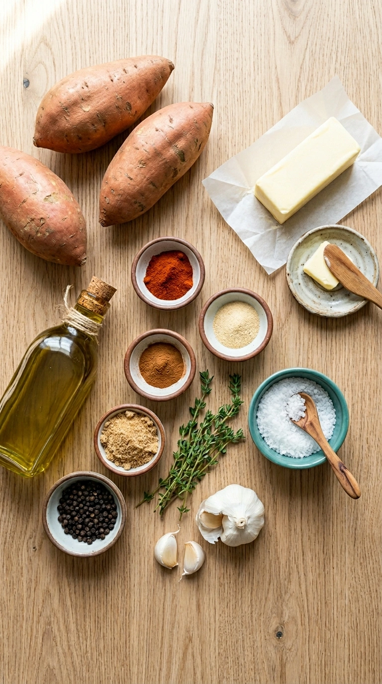 Ingredients for thanksgiving roasted sweet potatoes family
