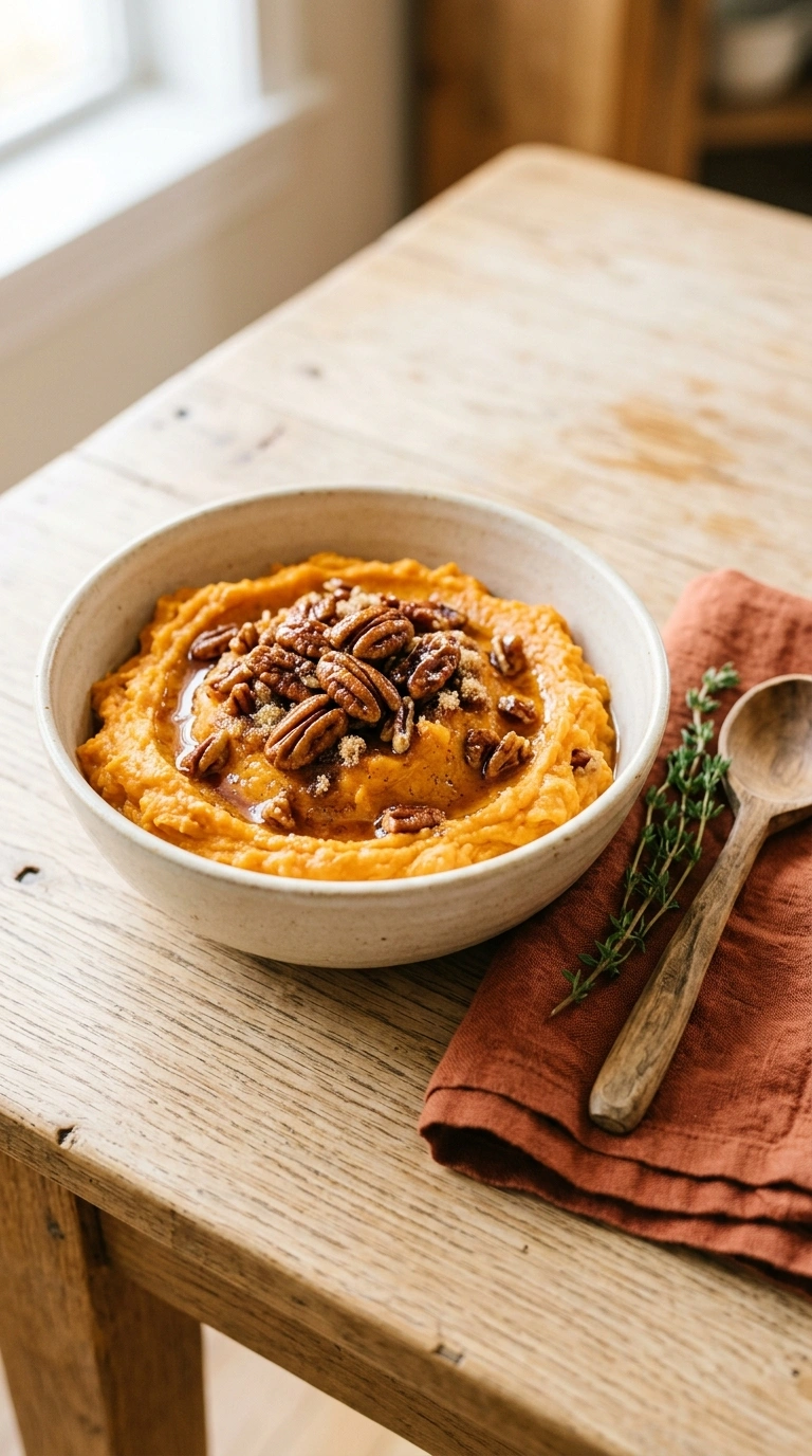 thanksgiving sweet potato mash family ready to serve