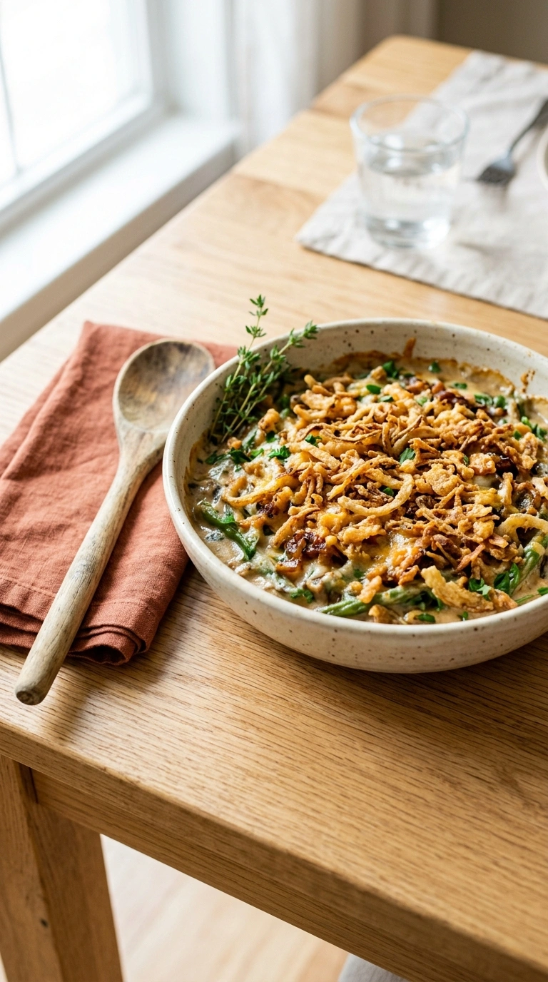 thanksgiving green bean casserole family ready to serve