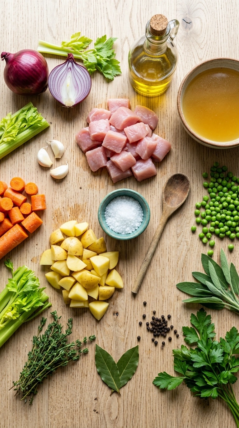 Ingredients for thanksgiving leftover turkey soup family