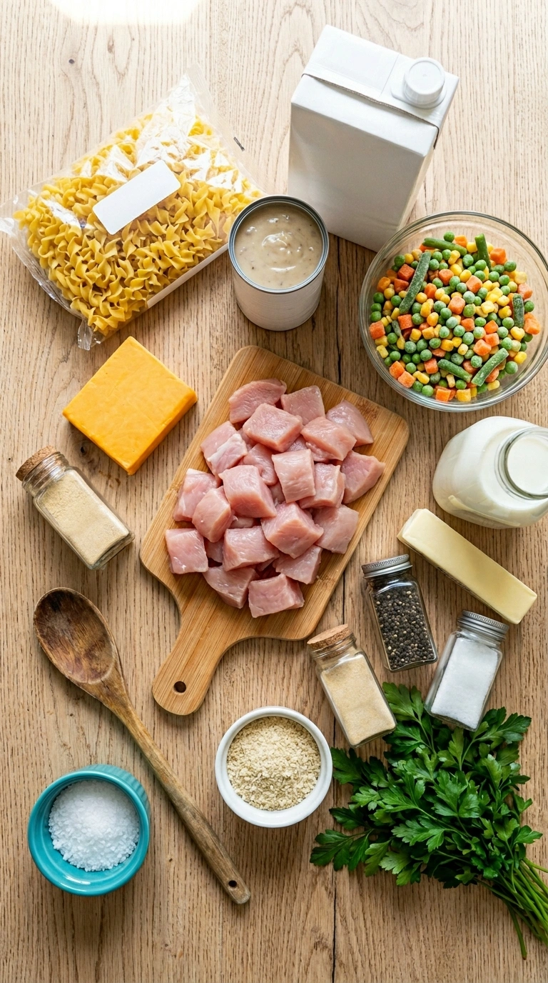 Ingredients for thanksgiving leftover turkey casserole family recipe