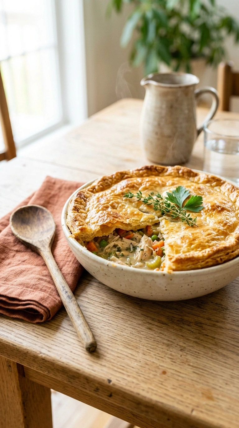 thanksgiving leftover turkey pot pie family ready to serve