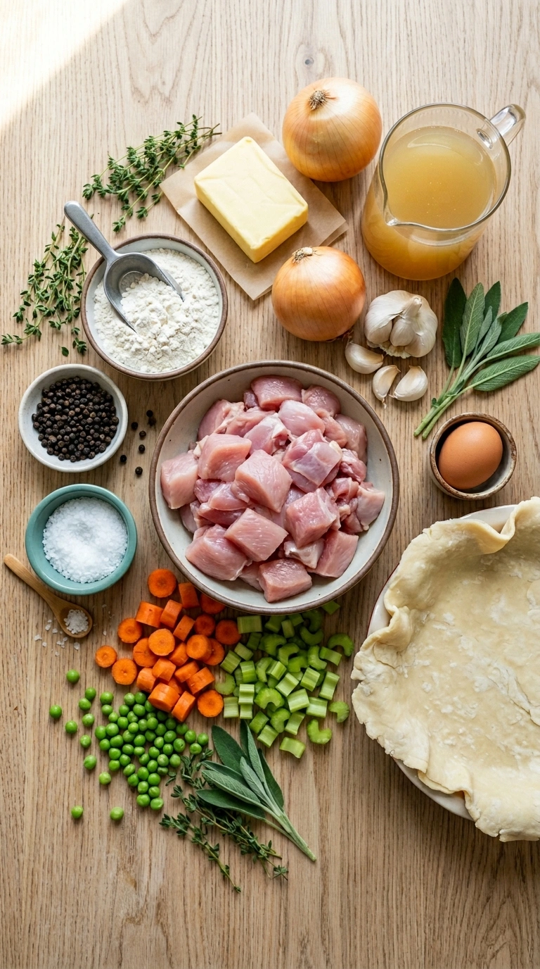 Ingredients for thanksgiving leftover turkey pot pie family