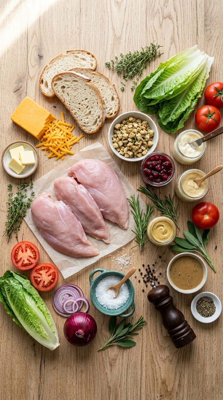 Ingredients for thanksgiving leftover turkey sandwich family