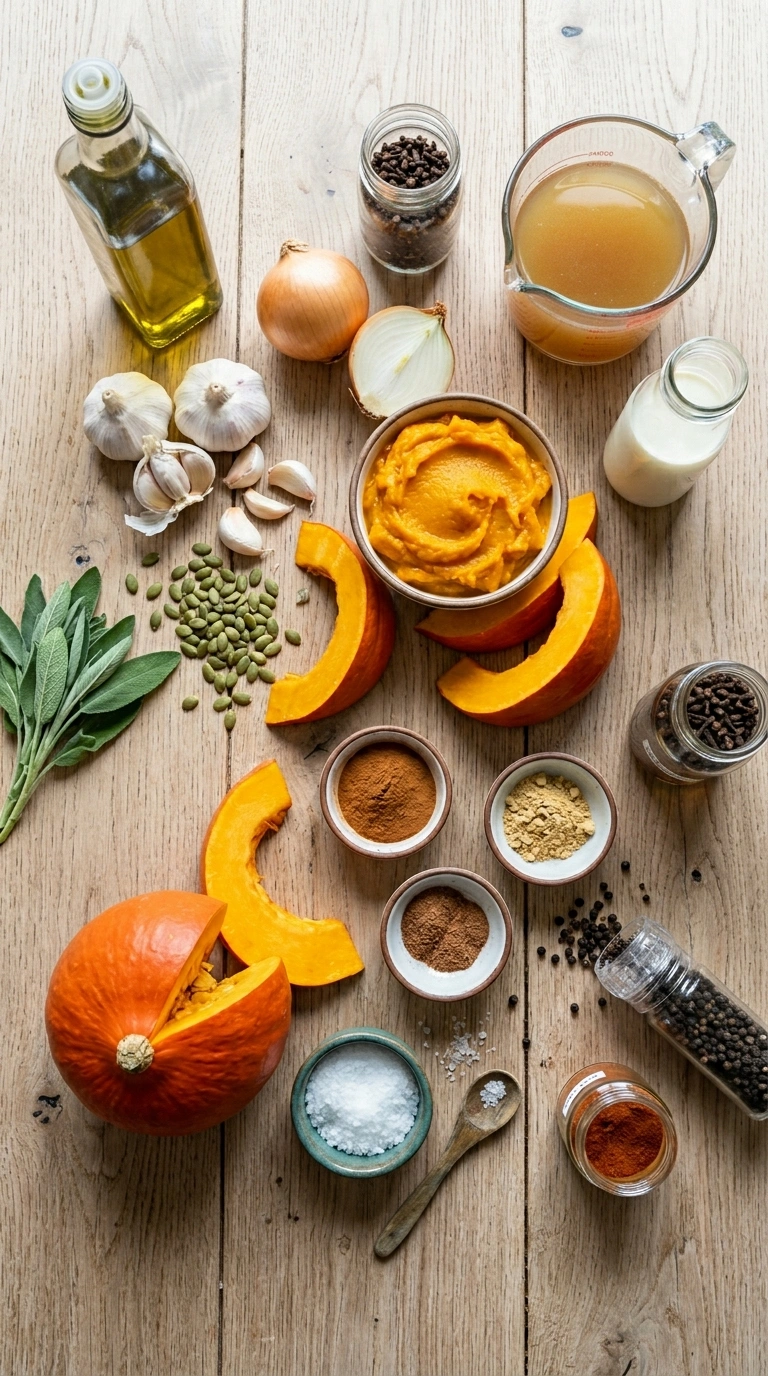 Ingredients for spiced pumpkin soup