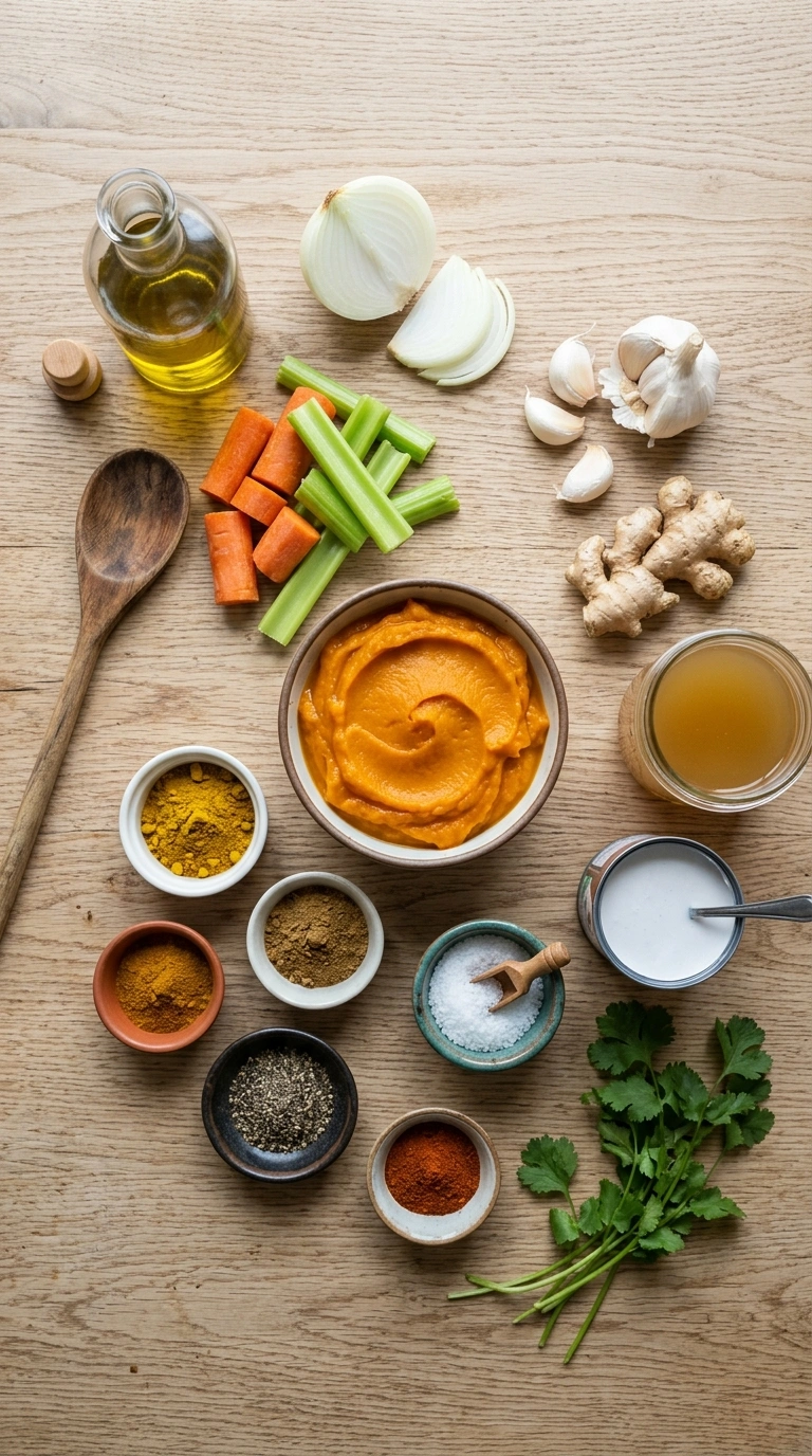 Ingredients for pumpkin curry soup