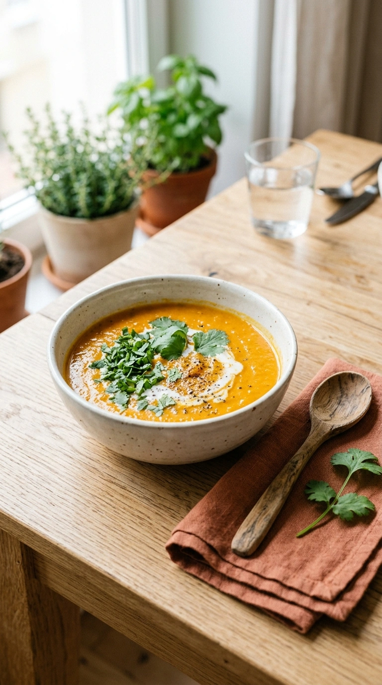 pumpkin curry soup ready to serve