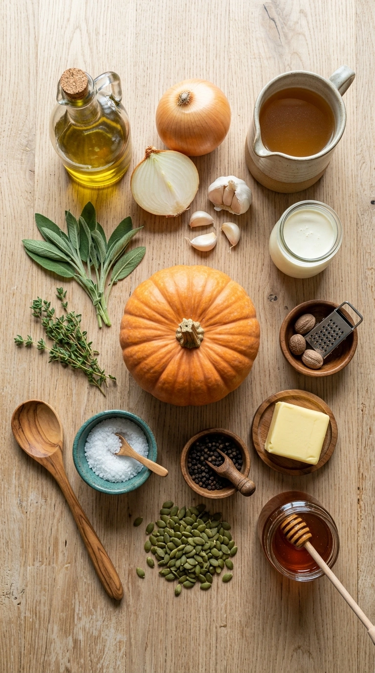 Ingredients for roasted pumpkin soup