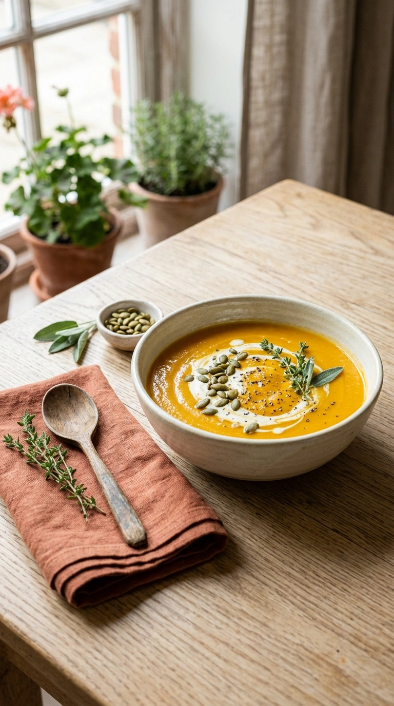 butternut squash soup ready to serve