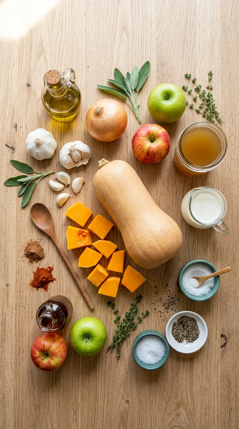 Ingredients for apple butternut squash soup