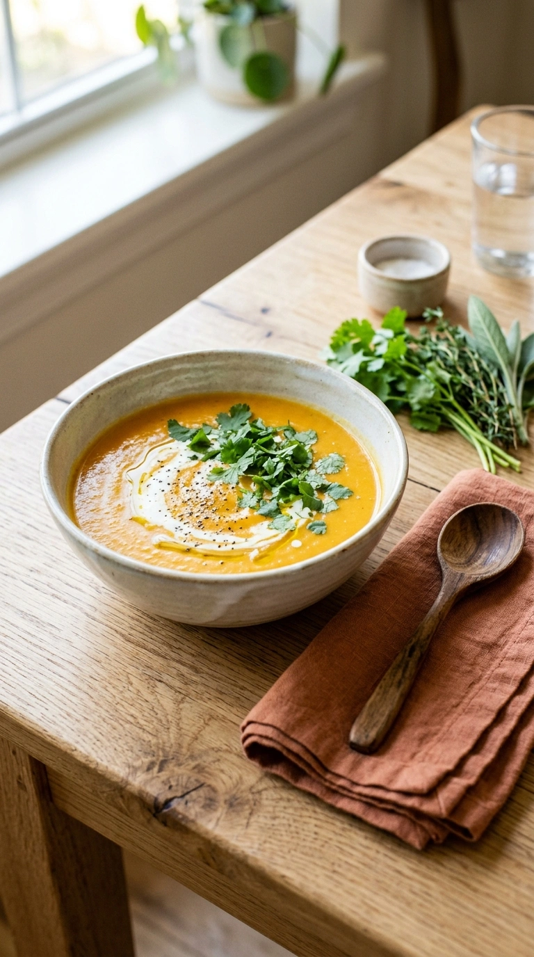 ginger butternut squash soup ready to serve