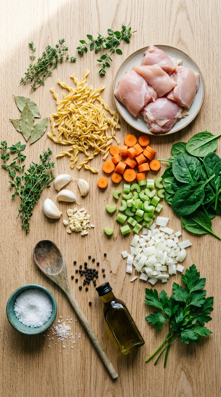 Ingredients for chicken noodle soup