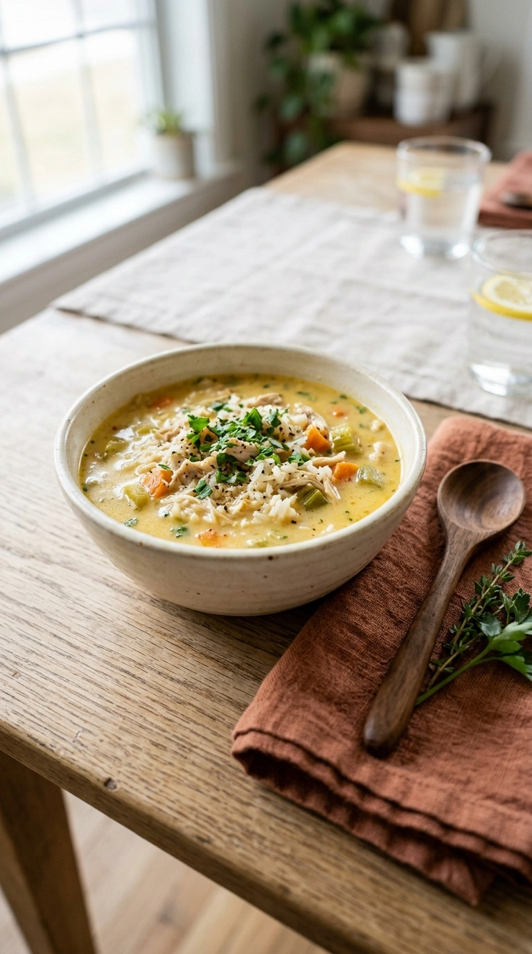 chicken and rice soup ready to serve