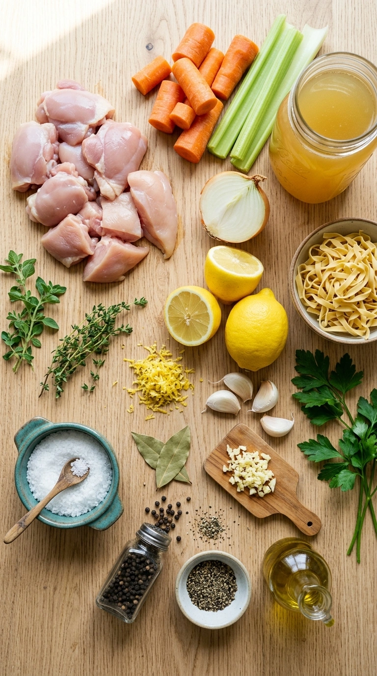 Ingredients for lemon chicken soup