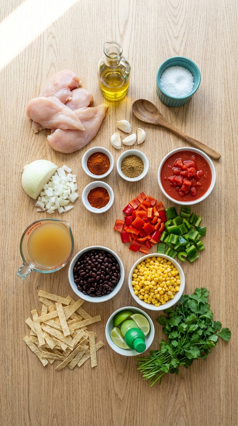 Ingredients for chicken tortilla soup