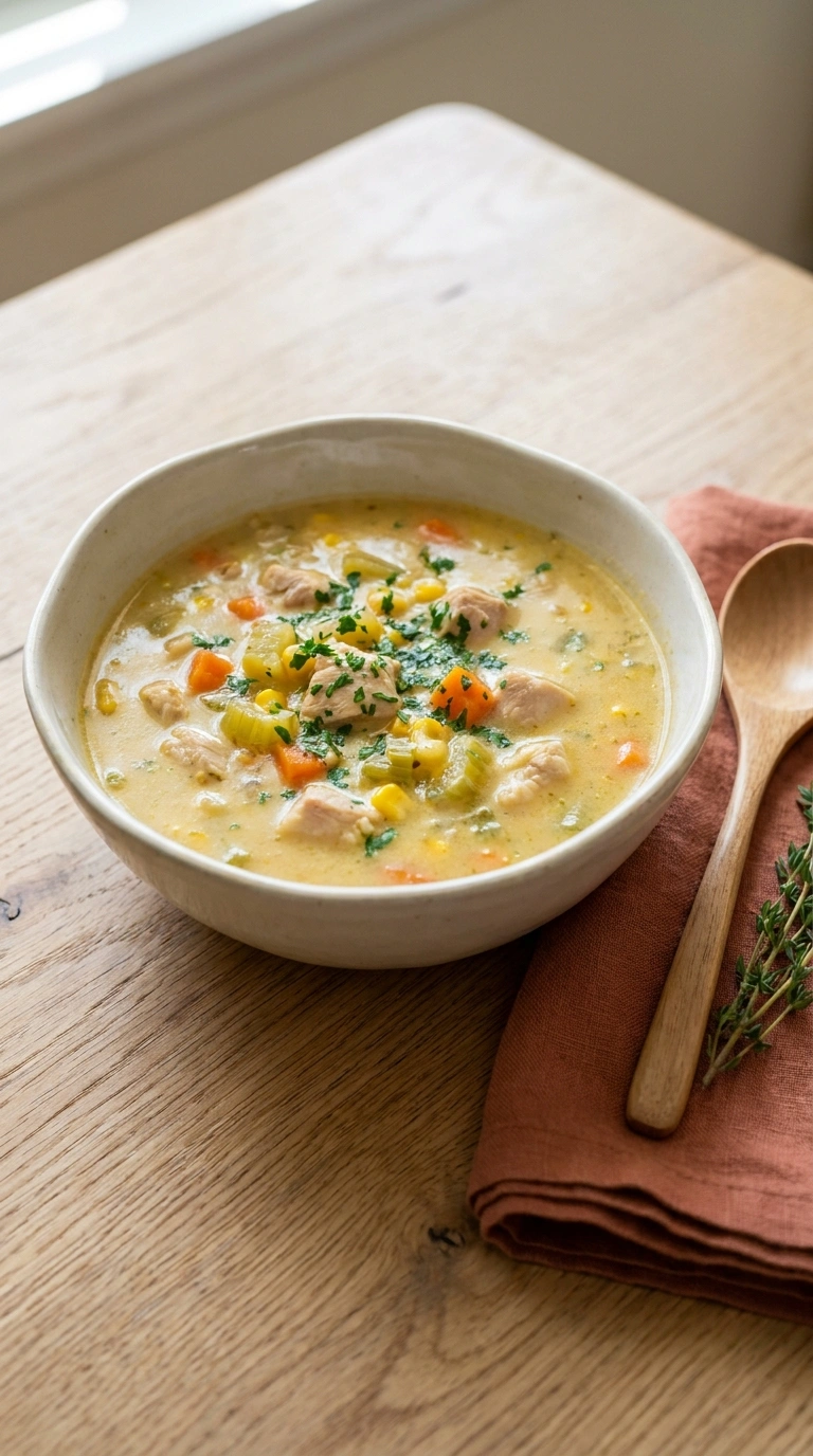 creamy chicken soup ready to serve