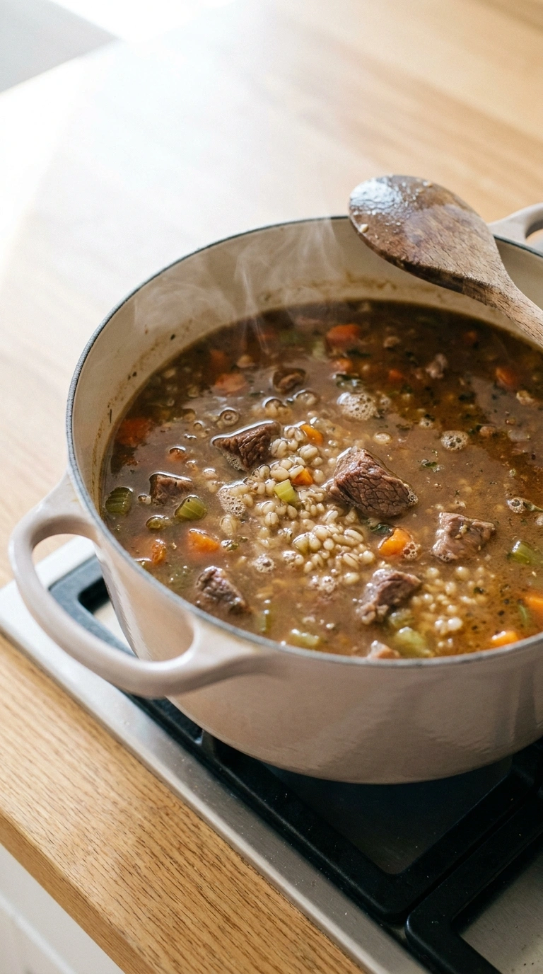 Cooking instructions for beef and barley soup