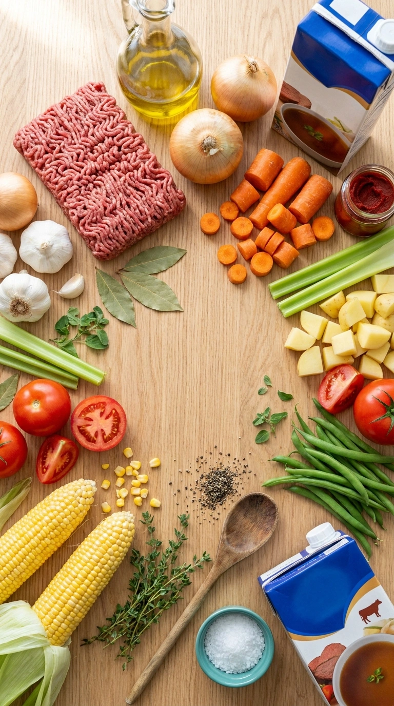 Ingredients for beef vegetable soup