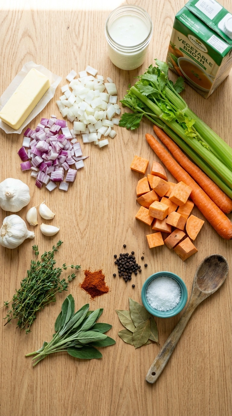 Ingredients for sweet potato chowder