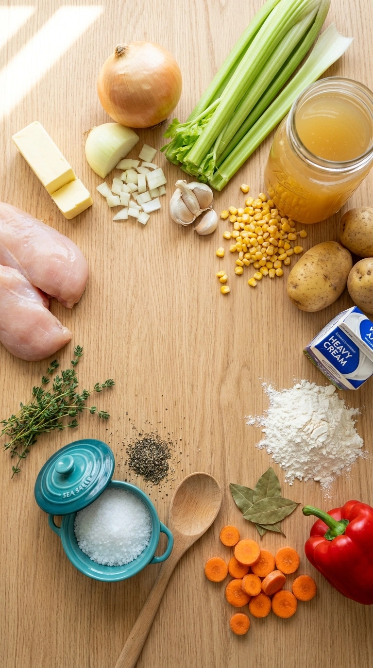 Ingredients for chicken corn chowder